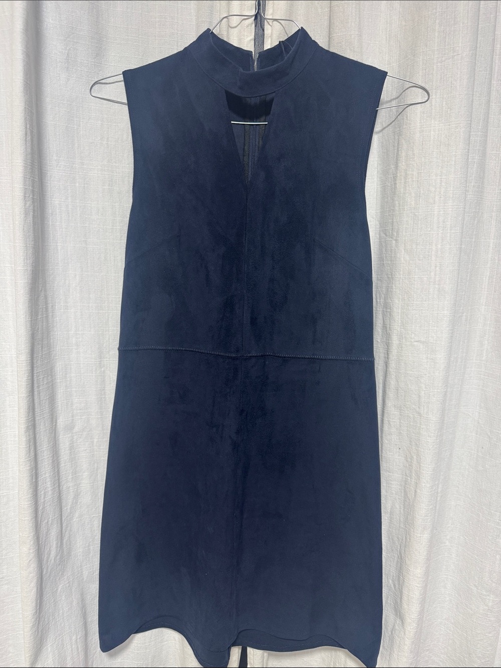 Lysse Navy Sleeveless Suede Mock-Neck Shift Dress